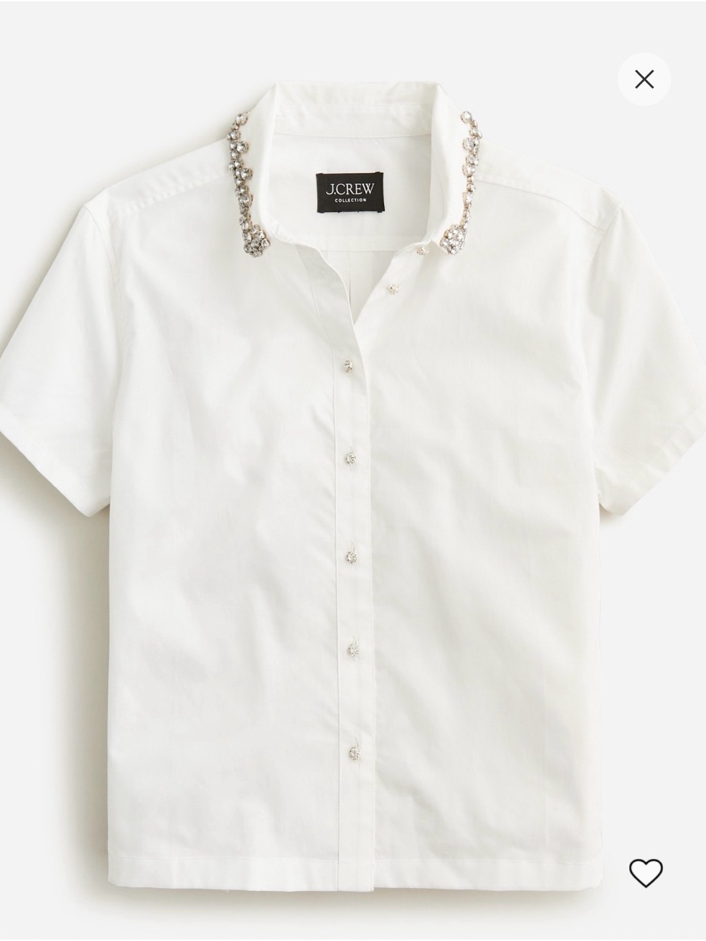 J. Crew White Short-Sleeve Button-Down Shirt with Jeweled Collar